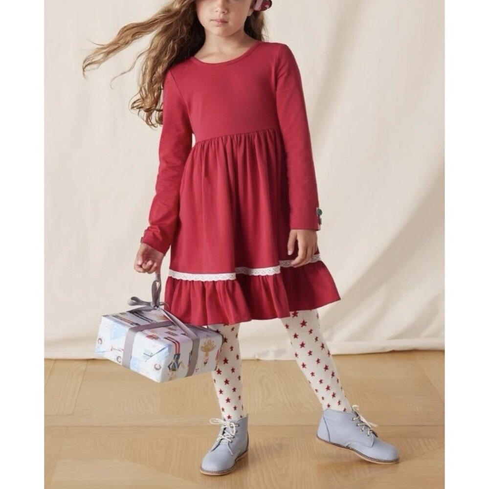 Matilda Jane Heart to Heart Lap Dress Girls Size 6 Christmas Poinsettia